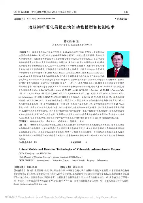 动脉粥样硬化易损斑块的动物模型和检测技术_陈文强_张运