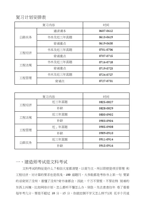 一级建造师考试复习安排表.doc