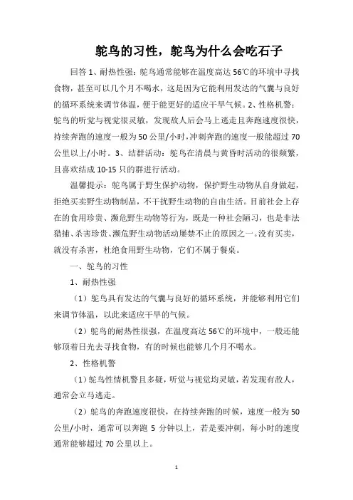 鸵鸟的习性,鸵鸟为什么会吃石子