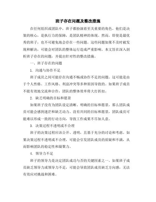 班子存在问题及整改措施