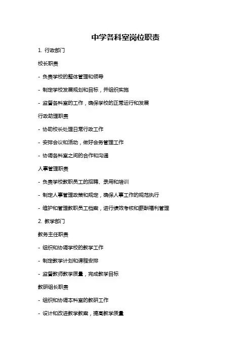 中学各科室岗位职责