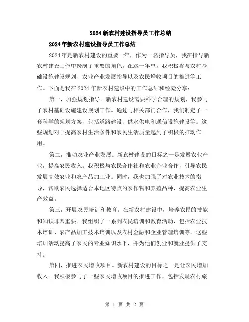 2024新农村建设指导员工作总结