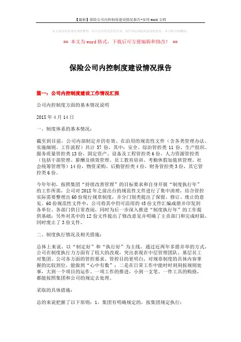 【最新】保险公司内控制度建设情况报告-实用word文档 (13页)