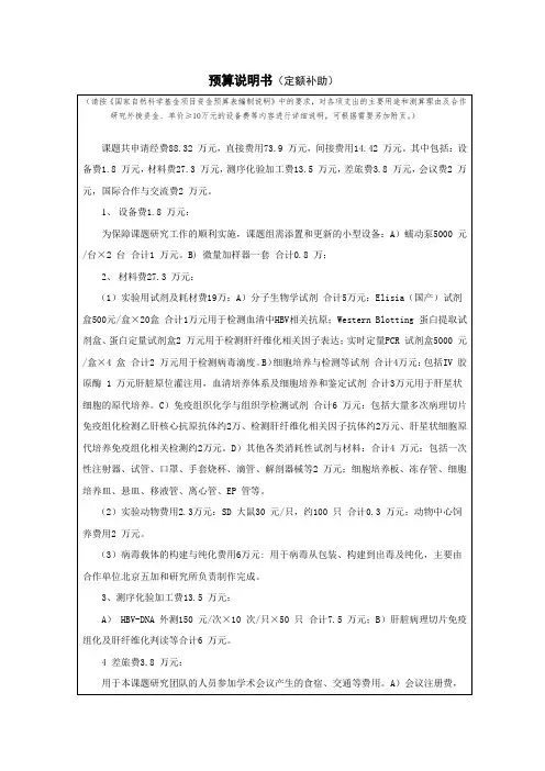 基金预算书(参考格式)