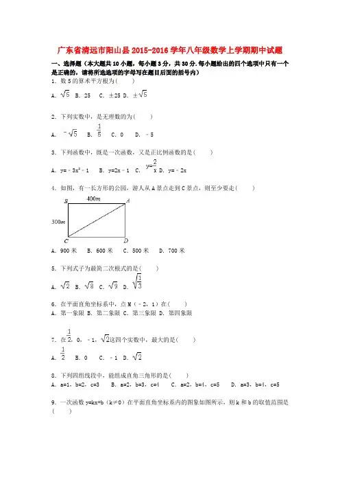 广东省清远市阳山县2015-2016学年八年级数学上学期期中试题(含解析) 新人教版
