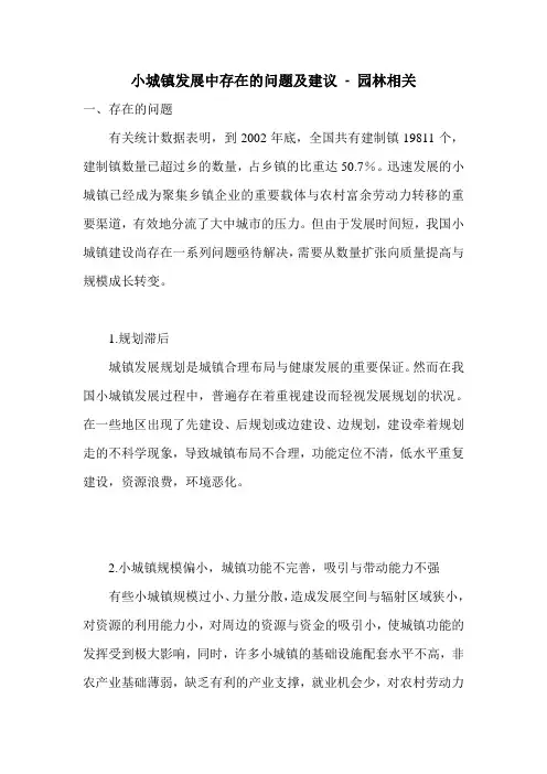 小城镇发展中存在的问题及建议