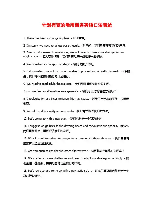 计划有变的常用商务英语口语表达