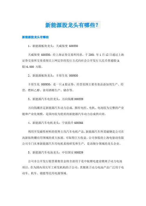 新能源股龙头有哪些？