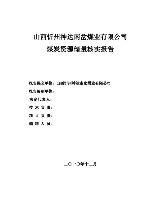 神达能源集团南岔煤业有限公司资源储量地质报告