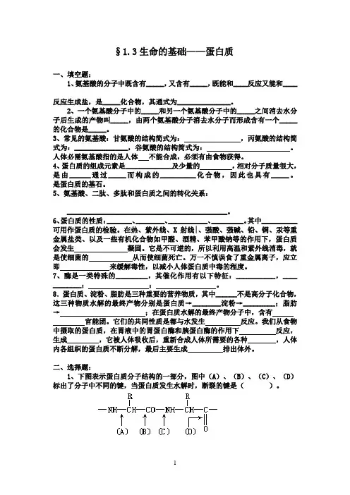 1.3生命的基础_蛋白质习题巩固