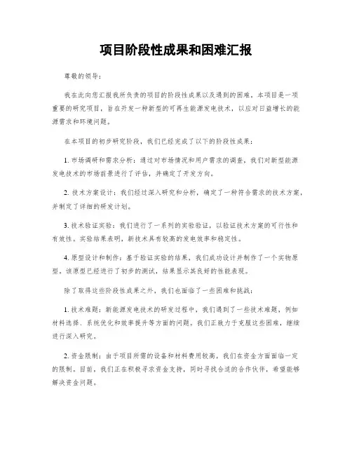 项目阶段性成果和困难汇报
