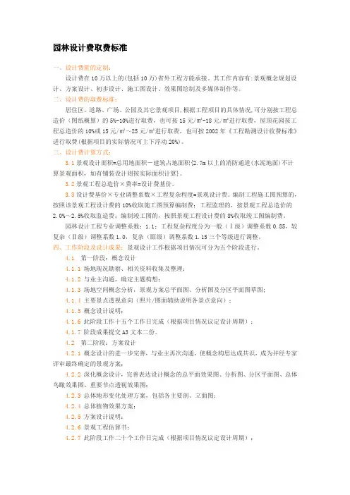 【2019年整理】园林景观设计费取费标准