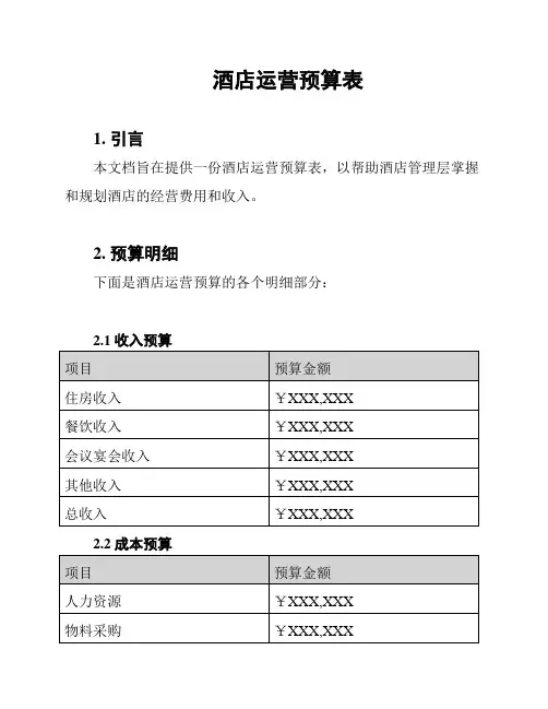 酒店运营预算表