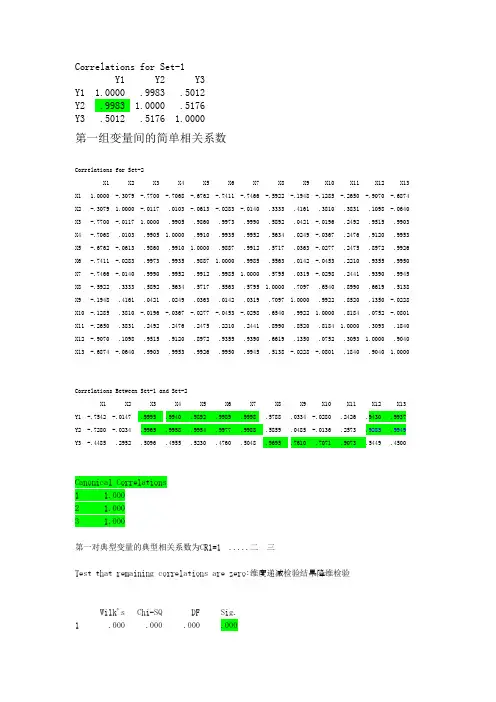 SPSS典型相关分析结果解读