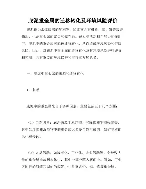 底泥重金属的迁移转化及环境风险评价
