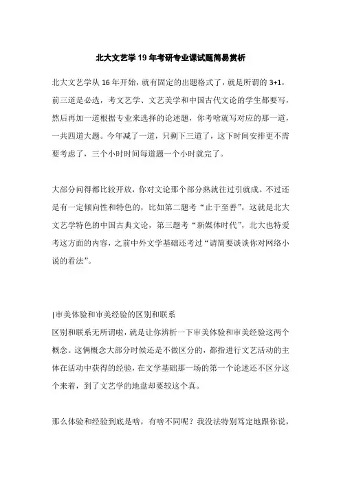 北大文艺学19年考研专业课试题简易赏析
