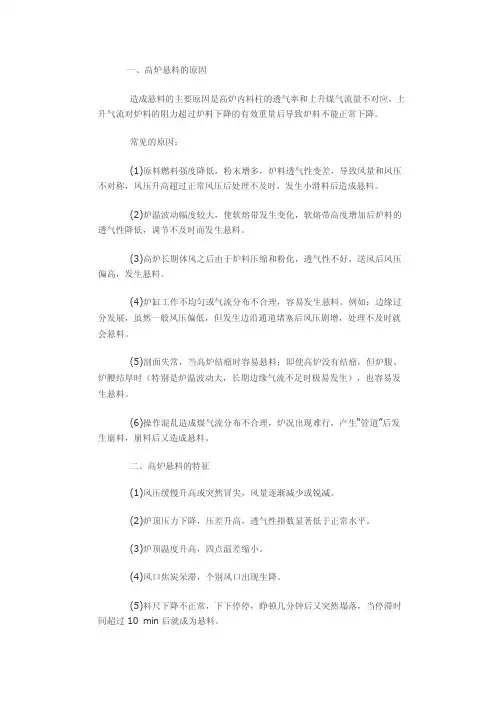 高炉悬料的原因、特征及其预防措施
