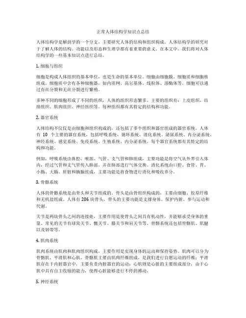 正常人体结构学知识点总结