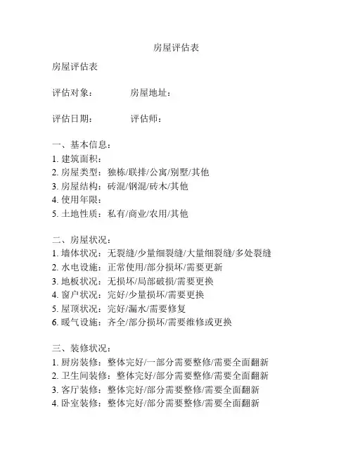 房屋评估表