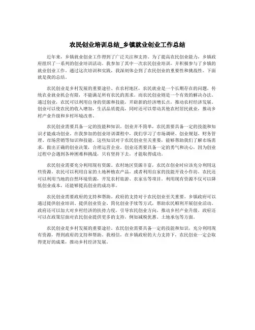 农民创业培训总结_乡镇就业创业工作总结