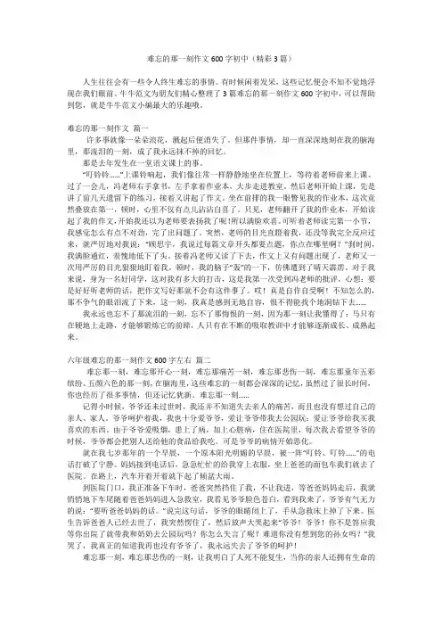 难忘的那一刻作文600字初中(精彩3篇)