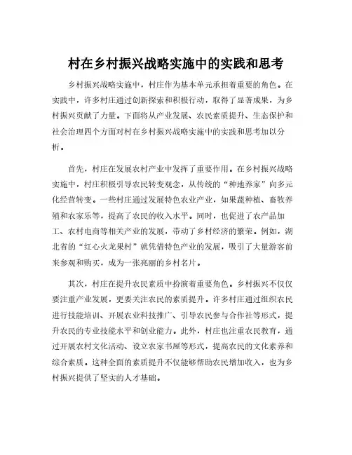村在乡村振兴战略实施中的实践和思考