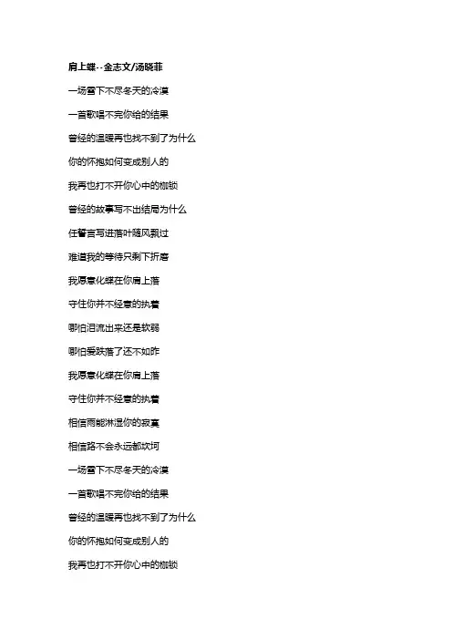 歌曲《肩上蝶》歌词