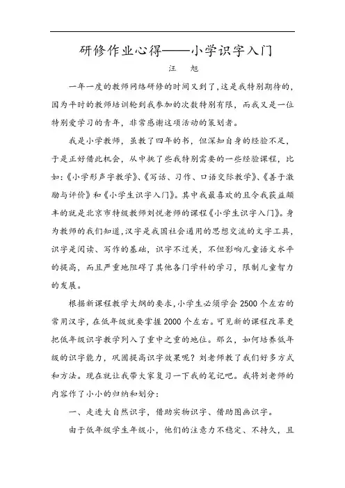 研修作业心得——小学识字入门