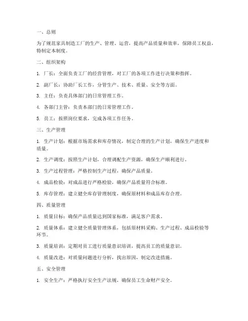 家具制造工厂管理制度