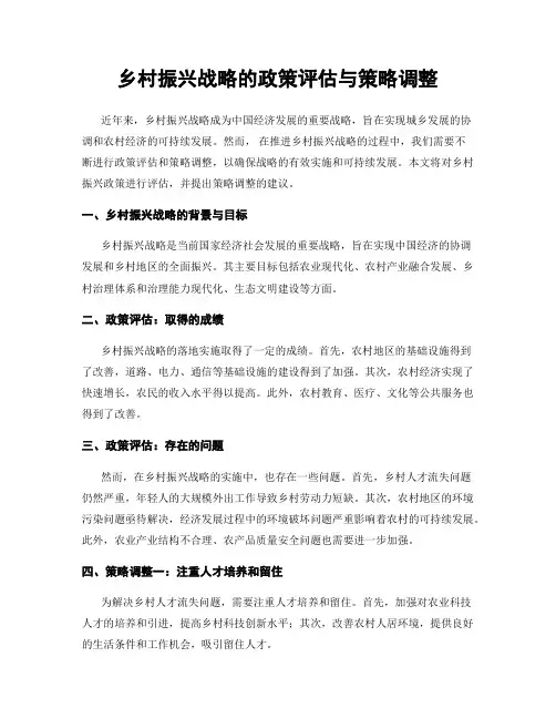 乡村振兴战略的政策评估与策略调整