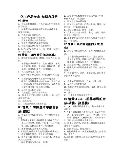 化工产品合成知识点