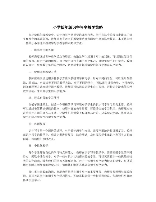 小学低年级识字写字教学策略