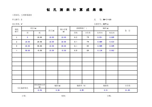 帷幕灌浆测斜计算表