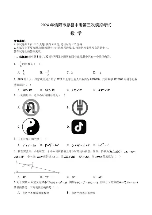 河南省信阳市息县2024届九年级下学期中考三模数学试卷(含答案)