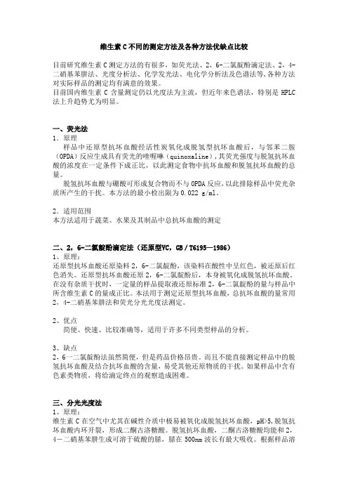 维生素C不同的测定方法及各种方法优缺点比较