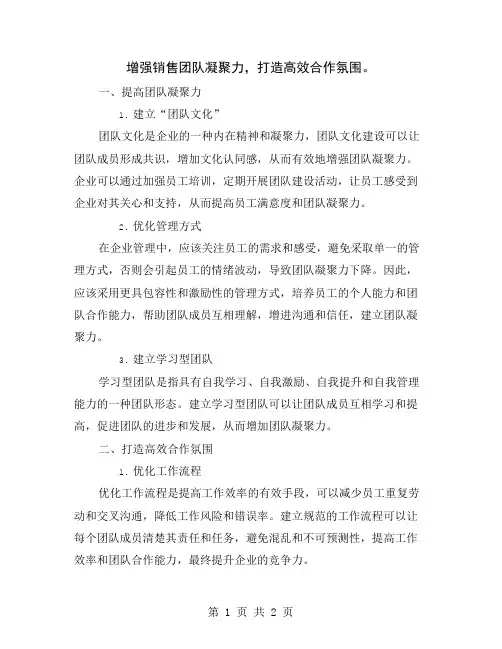 增强销售团队凝聚力,打造高效合作氛围