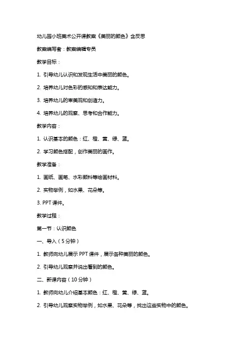 幼儿园小班美术公开课教案《美丽的颜色》含反思