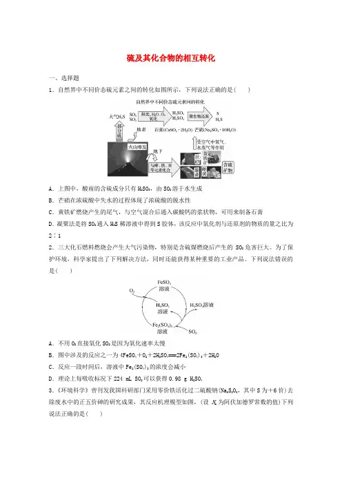 2025届高三化学一轮复习课时小练：硫及其化合物的相互转化