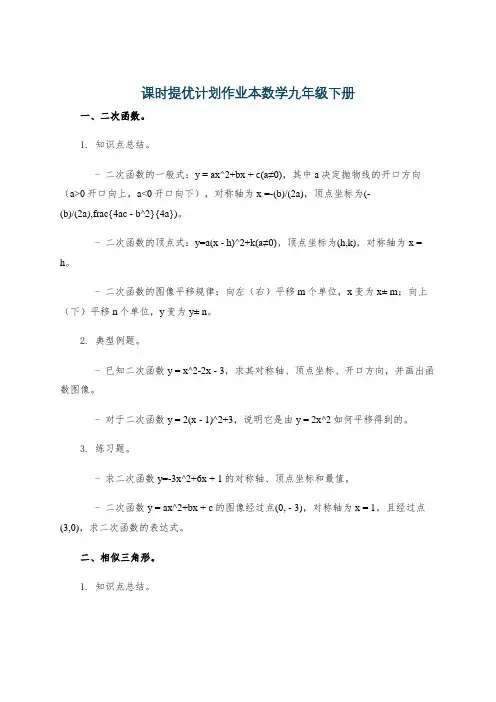 课时提优计划作业本数学九年级下册