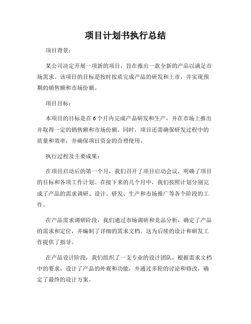 项目计划书执行总结