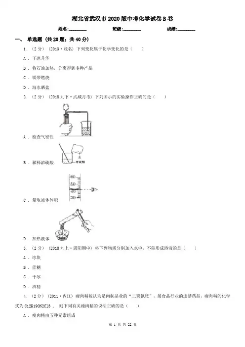 湖北省武汉市2020版中考化学试卷B卷