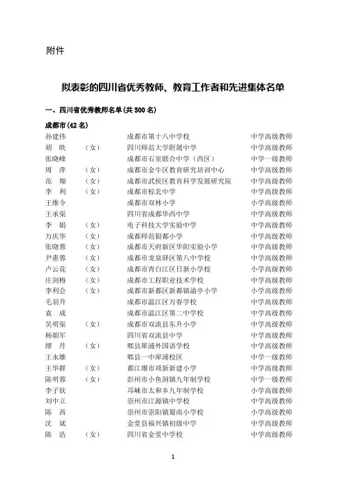 2015年四川省优秀教师