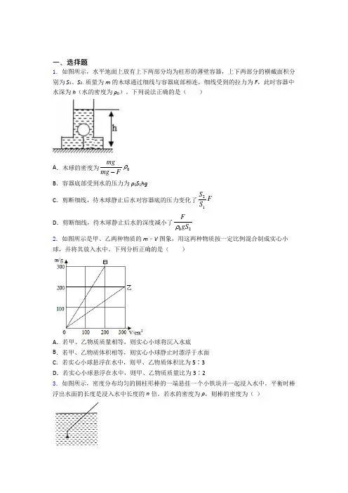 初二物理第二学期第十章浮力单元 易错题测试提优卷试题