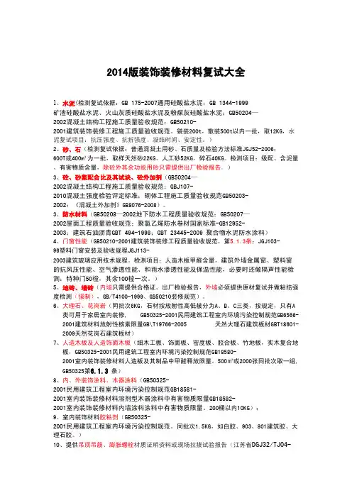 2014版装饰装修材料检测复试目录大全(经典)
