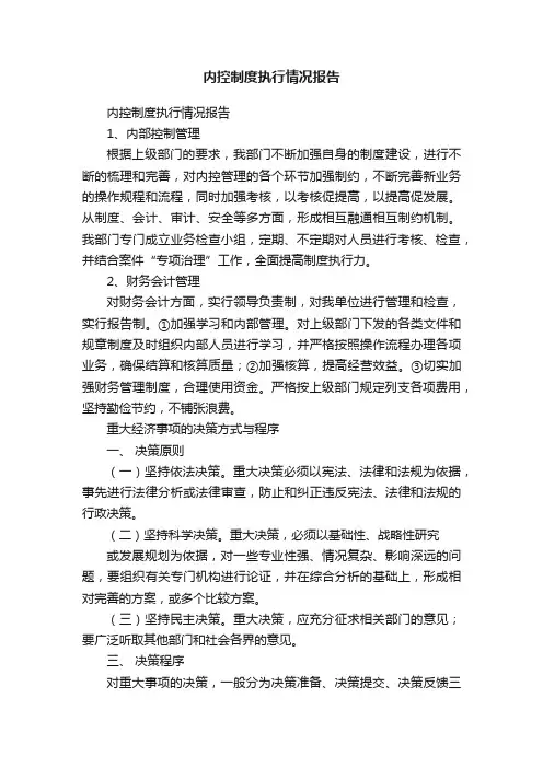内控制度执行情况报告