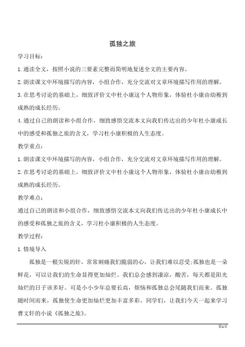 语文九年级上人教部编版第16课《孤独之旅》导学案4