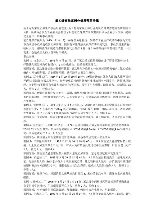 氯乙烯事故案例分析及预防措施