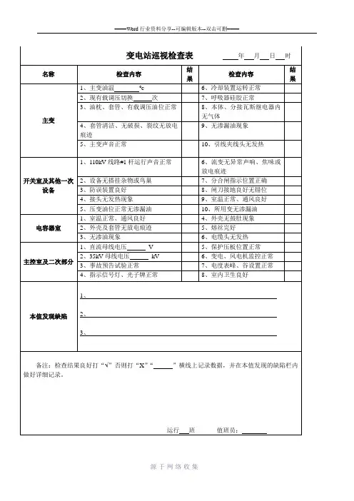 变电站巡视检查表