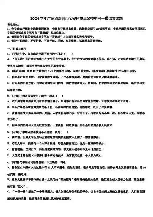 2024学年广东省深圳市宝安区重点名校中考一模语文试题含解析