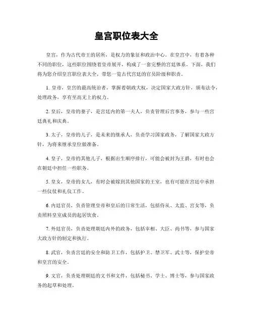 皇宫职位表大全
